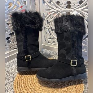 Coach Women's Black Fur-Trimmed Winter Boots